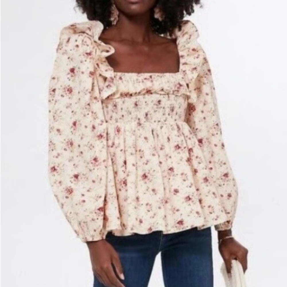 Tuckernuck Hyacinth House Floral Ruffle Blouse with Square Neckline size XL